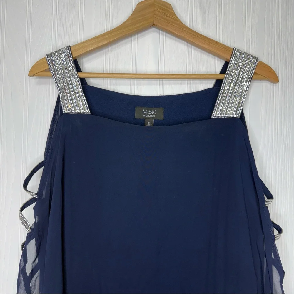 MSK Women’s Navy Blue formal dress with rhinestone detail size 2X - Picture 5 of 10